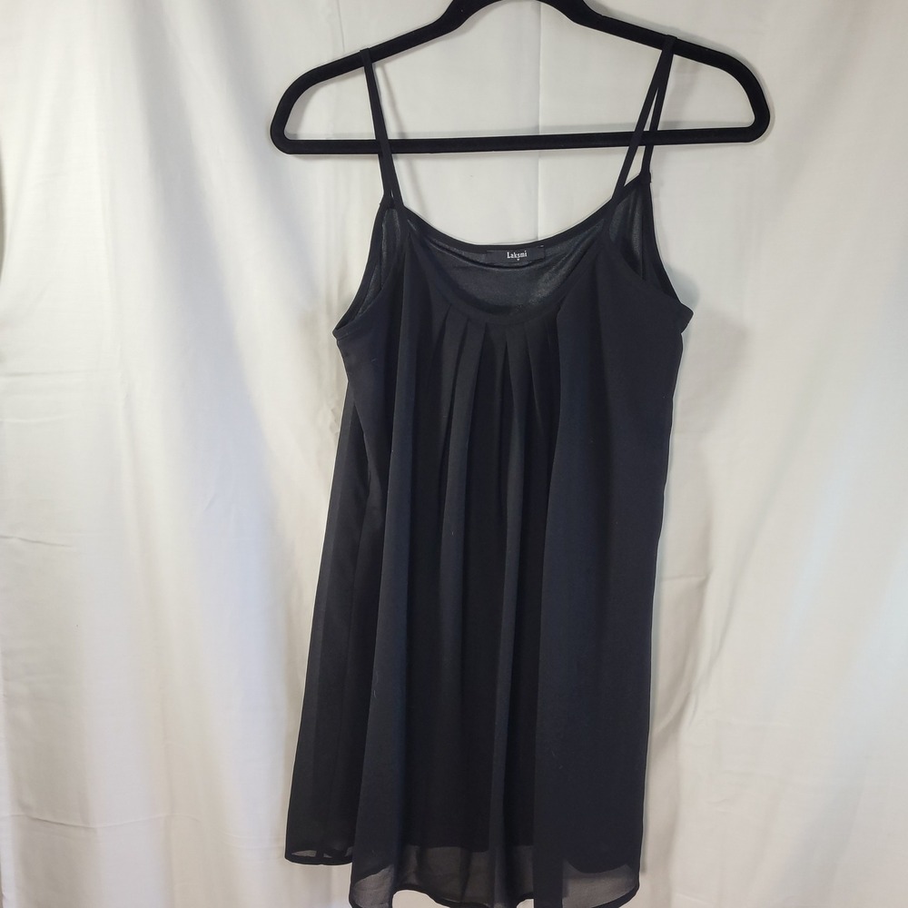 Laksmi Black Pleated Front Camisole Spaghetti‎ Strap Chiffon Top Womens Medium
